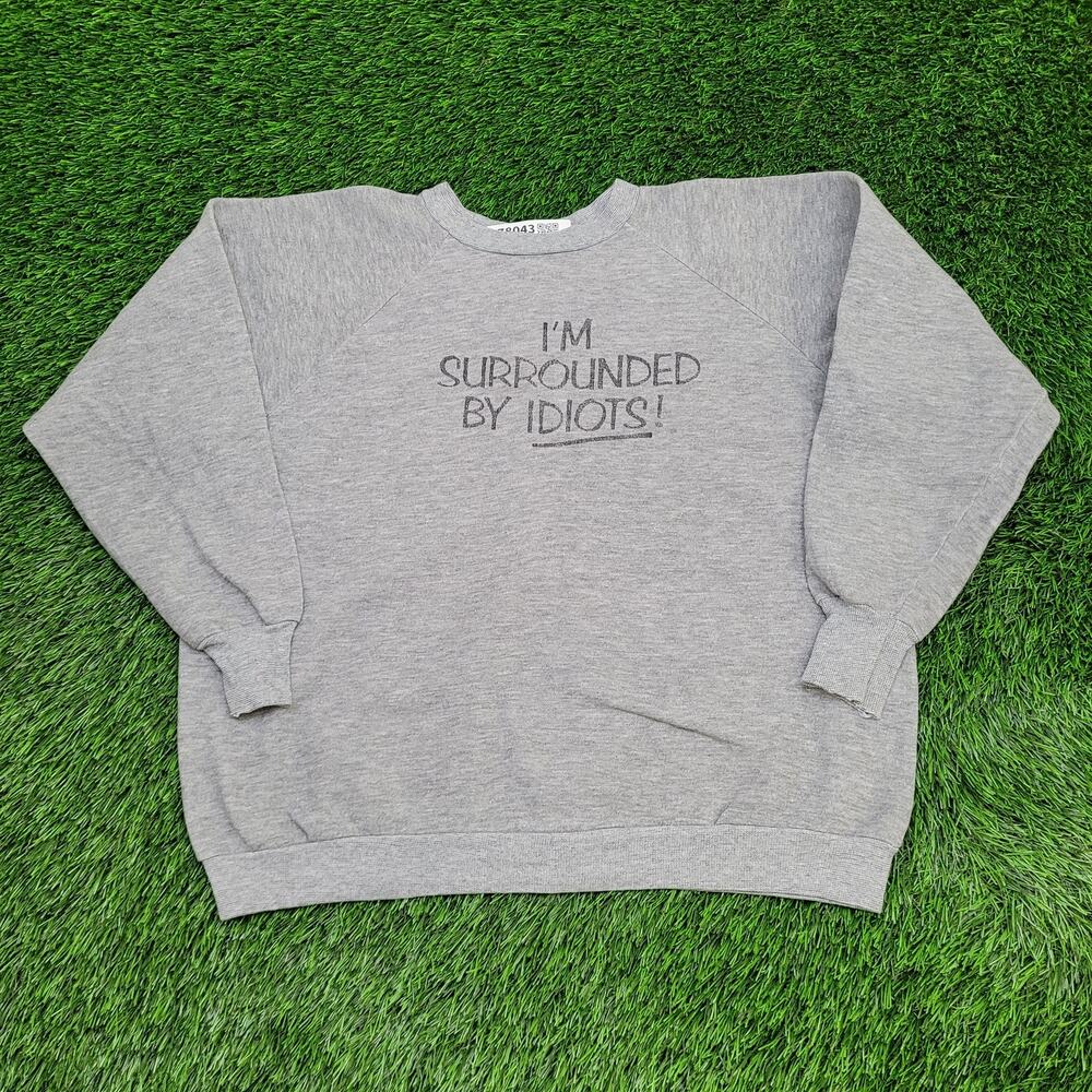 Vintage 80s Stupid Dumb Sweatshirt Women XL 23x22 Idiots Crop